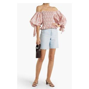 Caroline Constas Pink Nora top puff Off the shoulder size Medium feminine